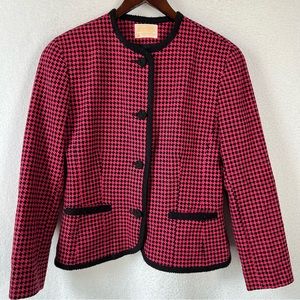 Pendleton Vintage Wool pink black houndstooth business suit jacket skirt 2 pc
